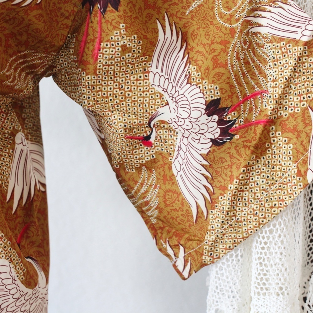 Japanese Haori / Kimono Robe - Gold yellow Crane Patern - Unisex OS - Picture 4 of 7